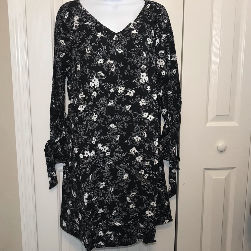 Ellos Black Floral Shift Dress Size 10 New